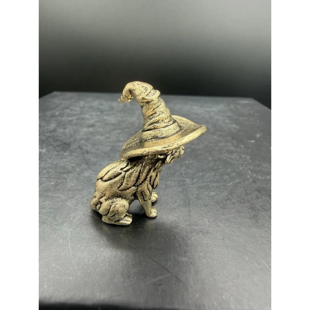 🐈⬛🎩 Mini Brass Cat With Witches Hat Figurine Halloween Collectible ✨🐾